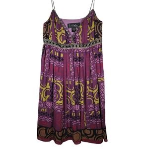Nicole Miller Dress Silk 10 Purple Metallic Trim Spaghetti Straps